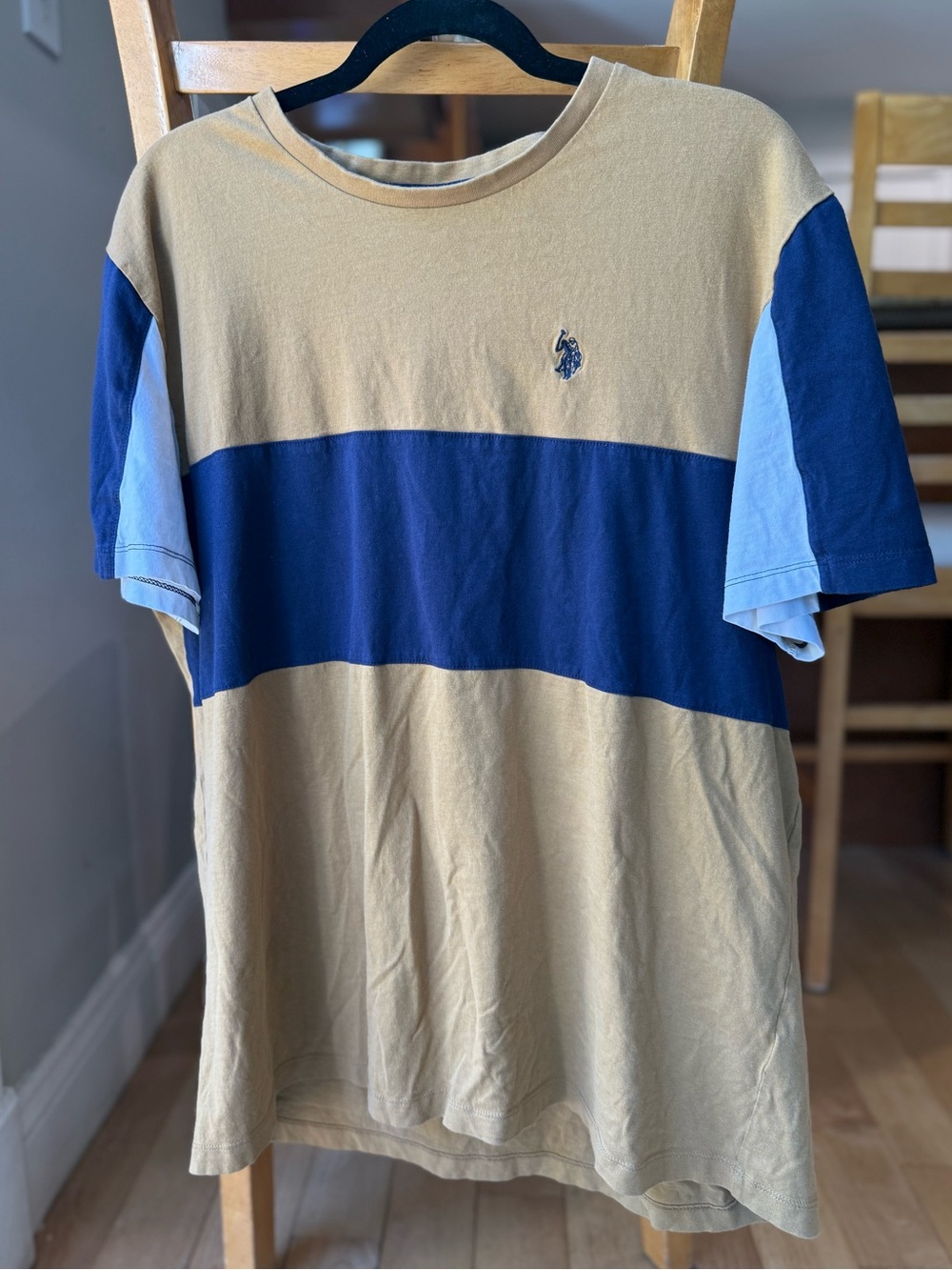 U.S. Polo Assn. Beige, Navy & Light Blue Colorblock Crew Neck Tee
